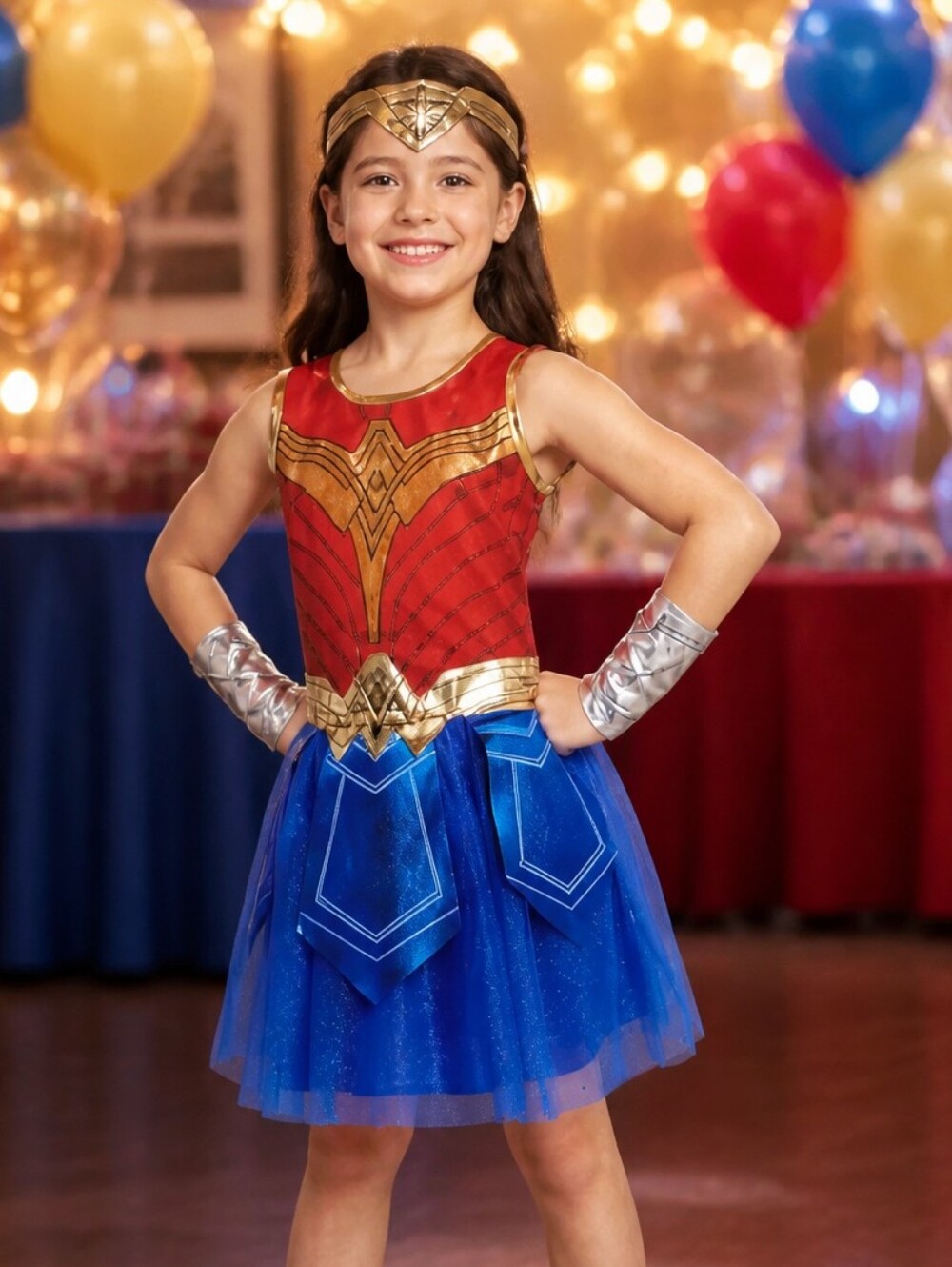 Wonder Woman WW84 Costume Girls 10/12 4pc Tutu Dress Crown Cuffs Halloween Hero